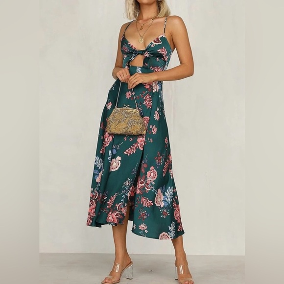 Fashionme Women Spaghetti Strap Midi Satin Dress - Picture 2 of 7